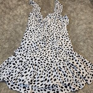 Forever 21 Dalmatian Print Ruffle Tiered Romper White Black Medium Sleeveless